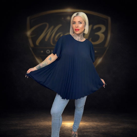 Blusa Plisada Azul Marino