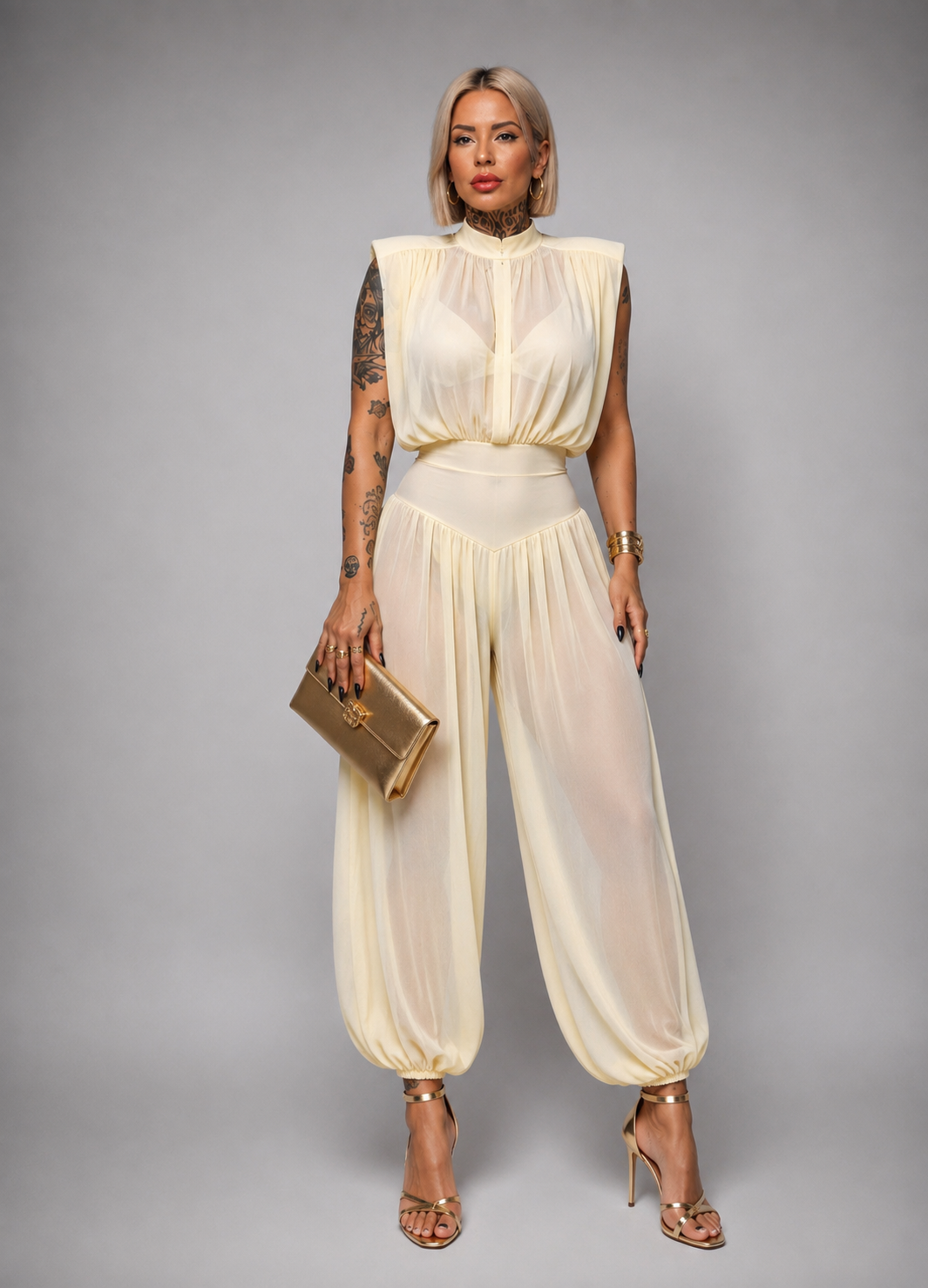 Conjunto Body con Hombreras y Pantalón Fluido