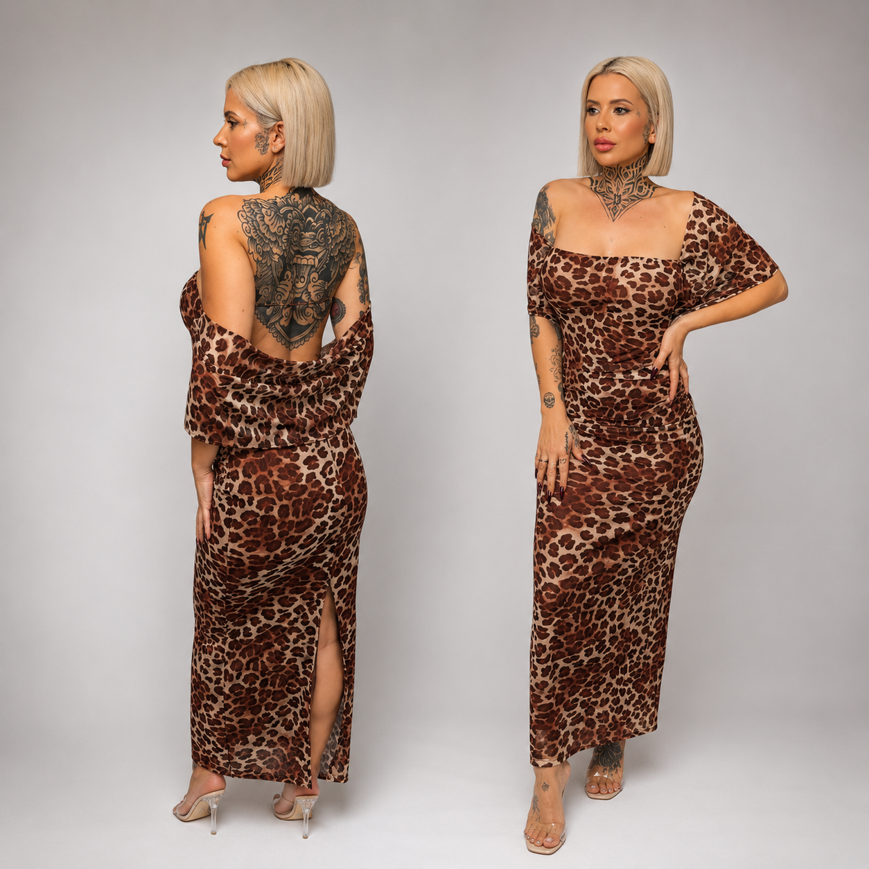 Vestido Largo Animal Print con Escote Bardot
