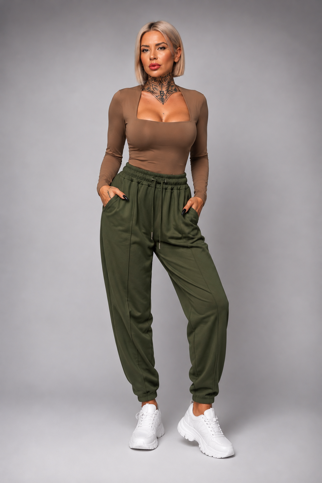 Pantalón Jogger con Pinzas y Cintura Elástica