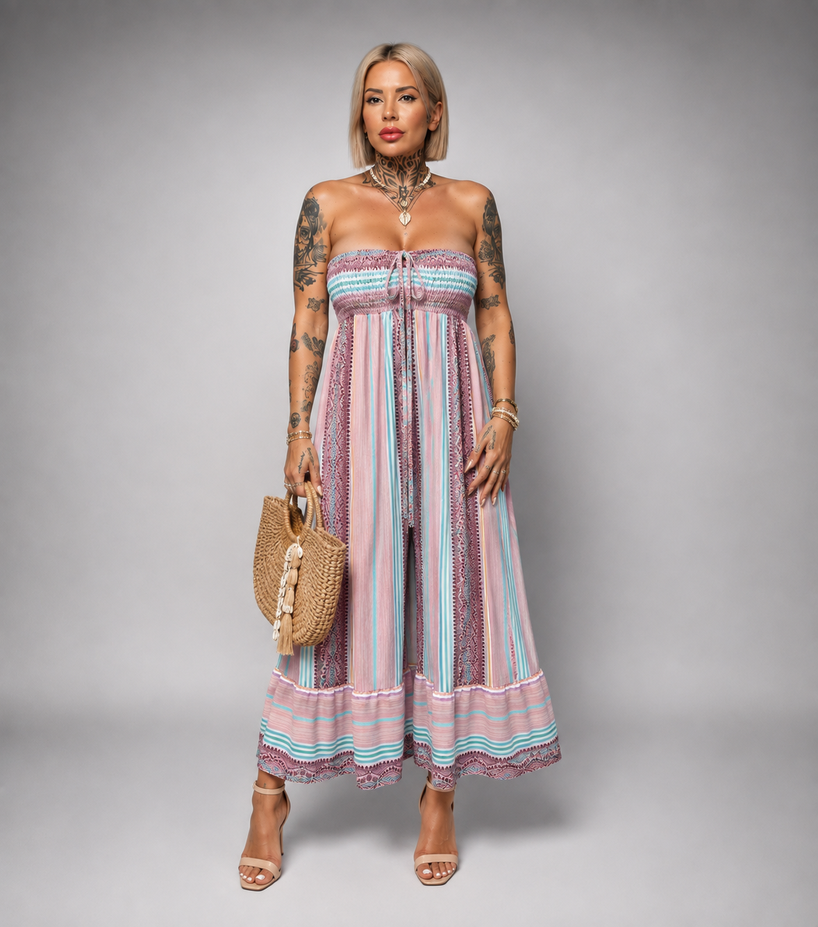 Vestido Largo Boho Palabra de Honor Estampado