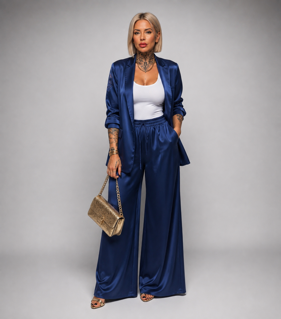 Traje de Satén con Americana y Pantalón
