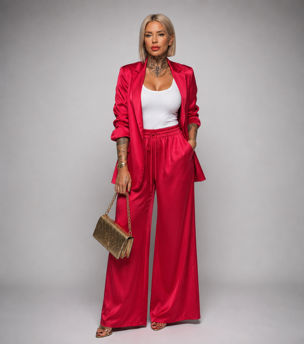 Traje de Satén con Americana y Pantalón