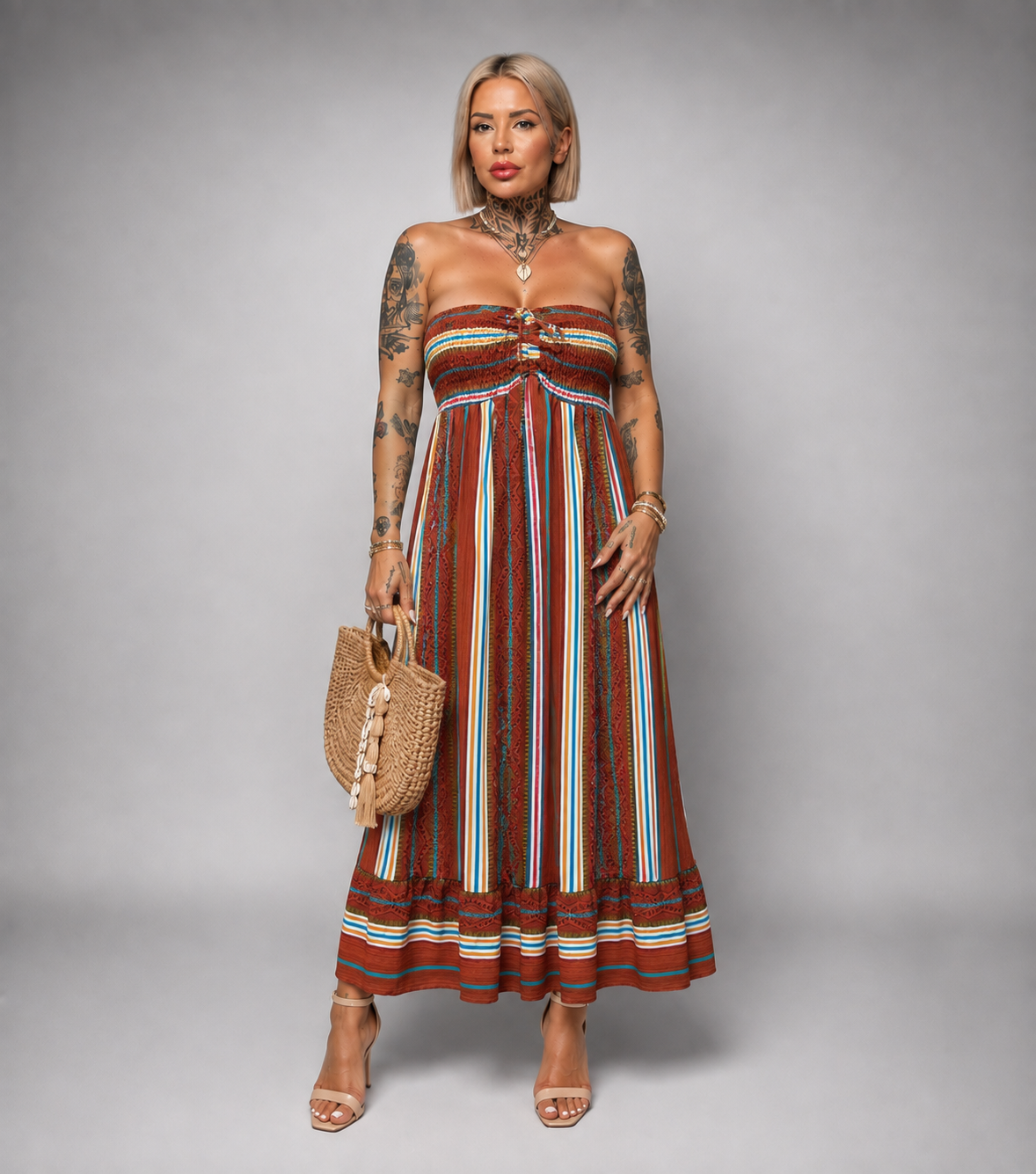 Vestido Largo Boho Palabra de Honor Estampado