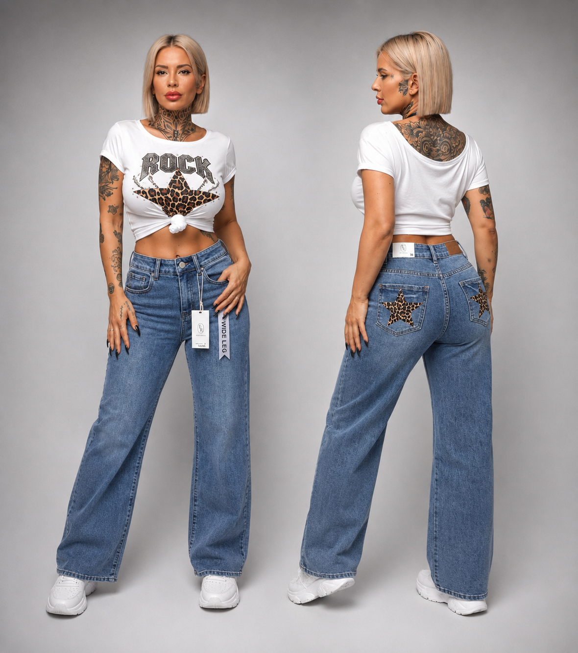 Pantalón Vaquero Wide Leg Estrella Animal Print