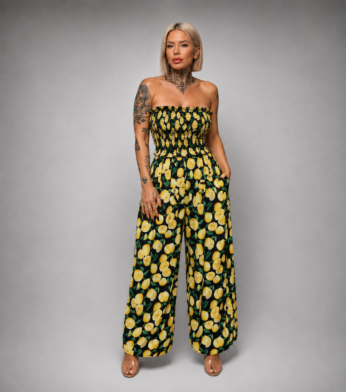 Conjunto Limones Top Panel de Abeja + Pantalón