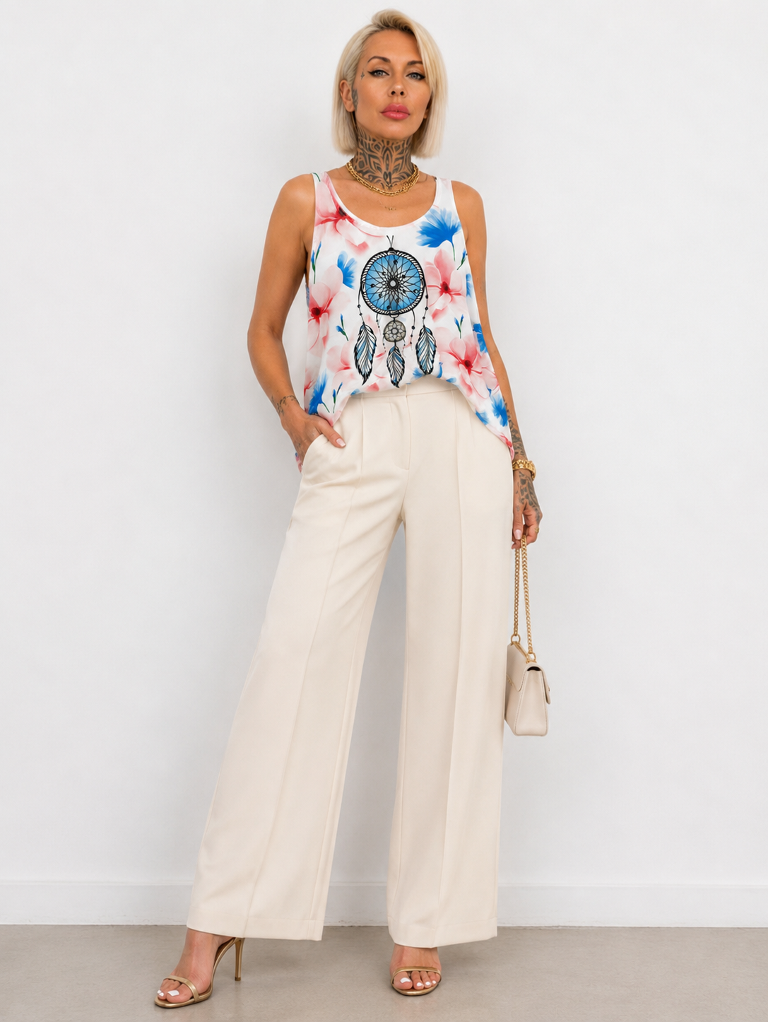 Blusa de Satén Estampada Atrapasueños