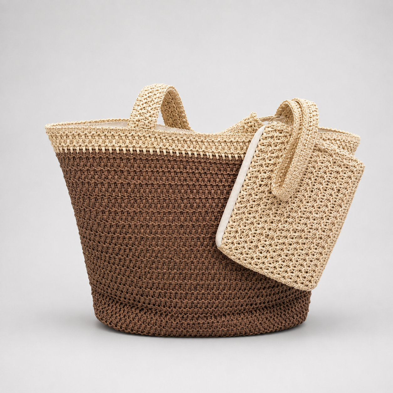Bolso Shopper de Rafia Bicolor con Neceser