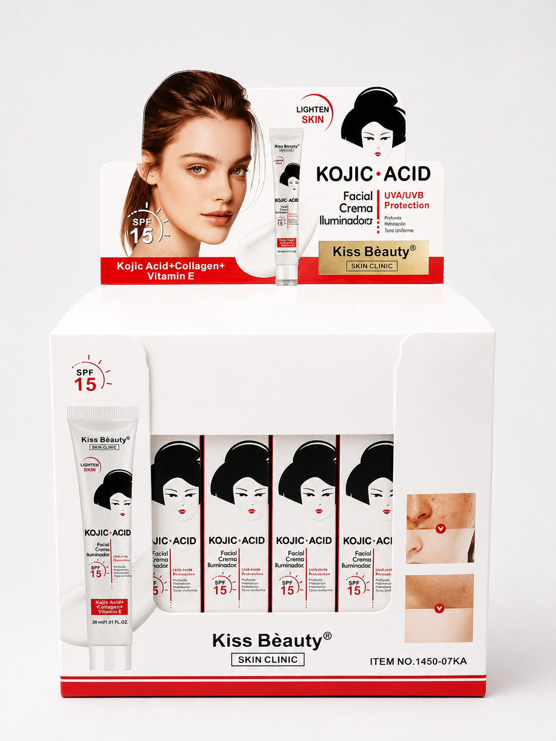 Crema Facial con Ácido Kójico SPF 15 Kiss Beauty