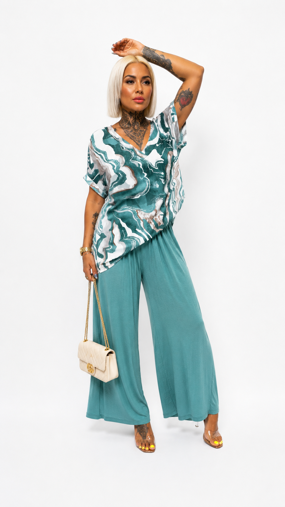 Conjunto Estampado Mármol con Pantalón Fluido