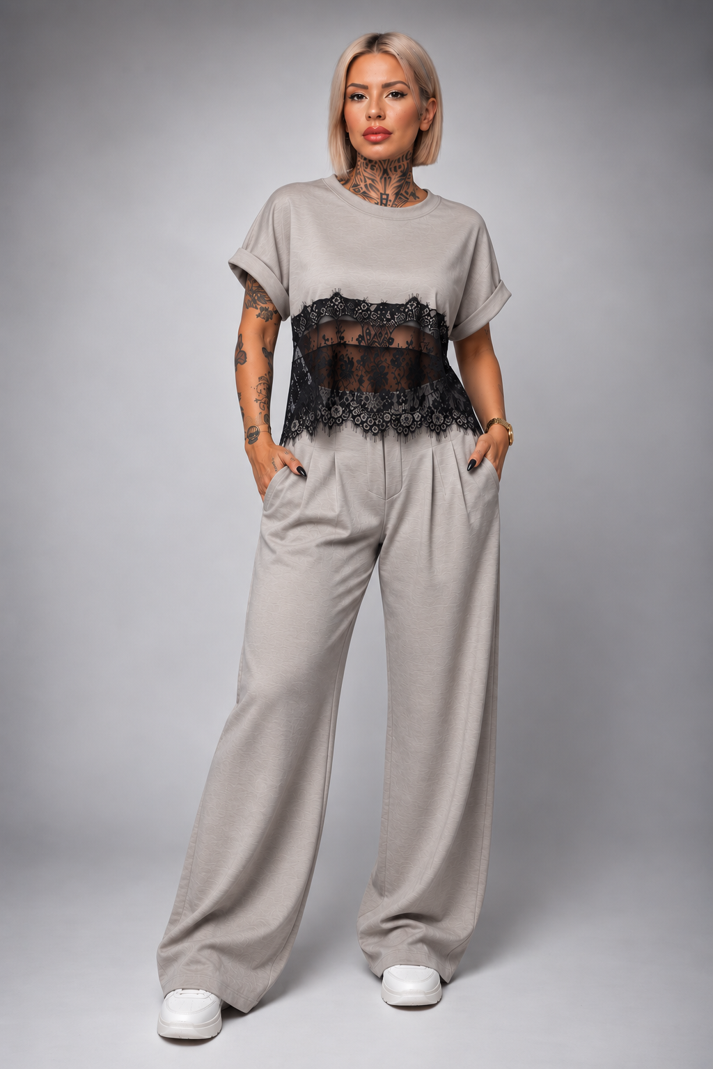 Conjunto Palazzo con Detalle de Encaje