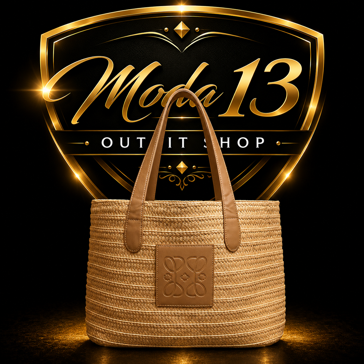 Bolso Tote de Rafia con Asas Camel