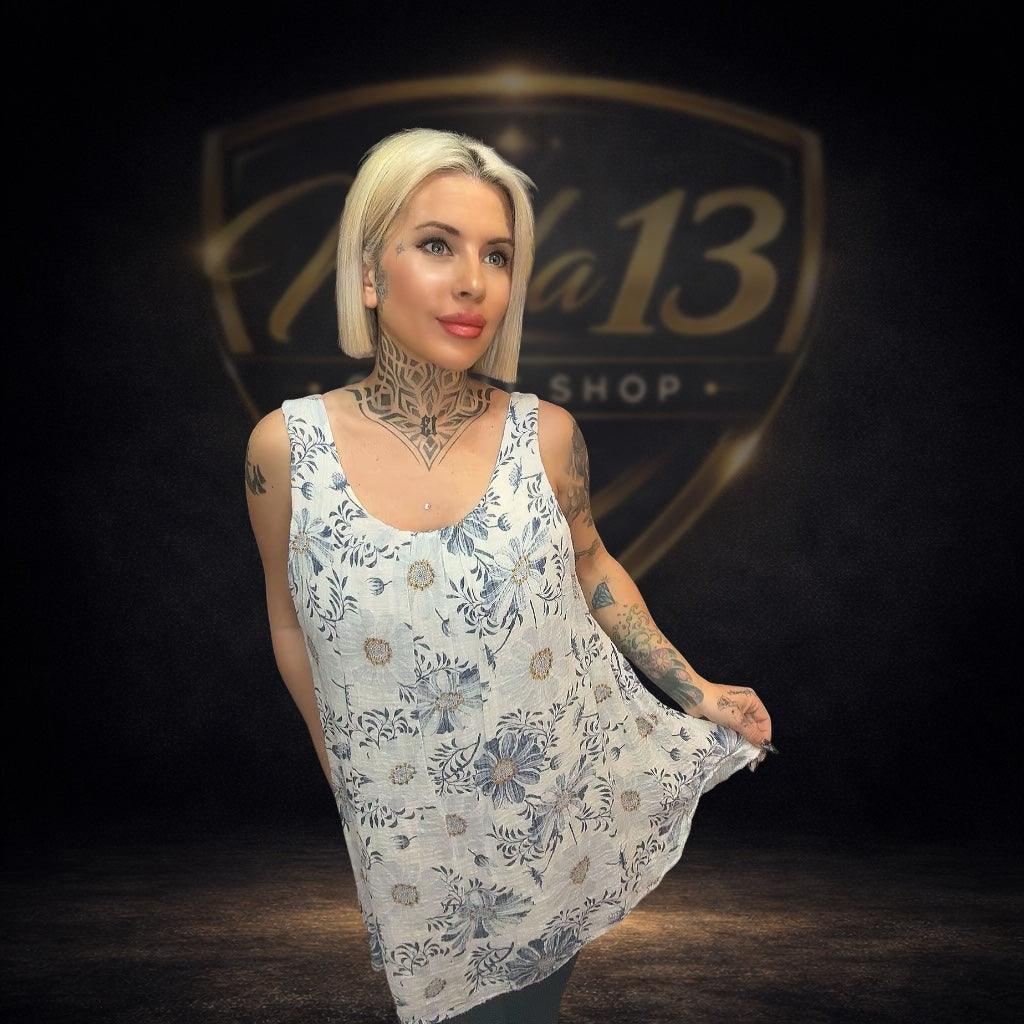 Camiseta Floral con Forro Blanca