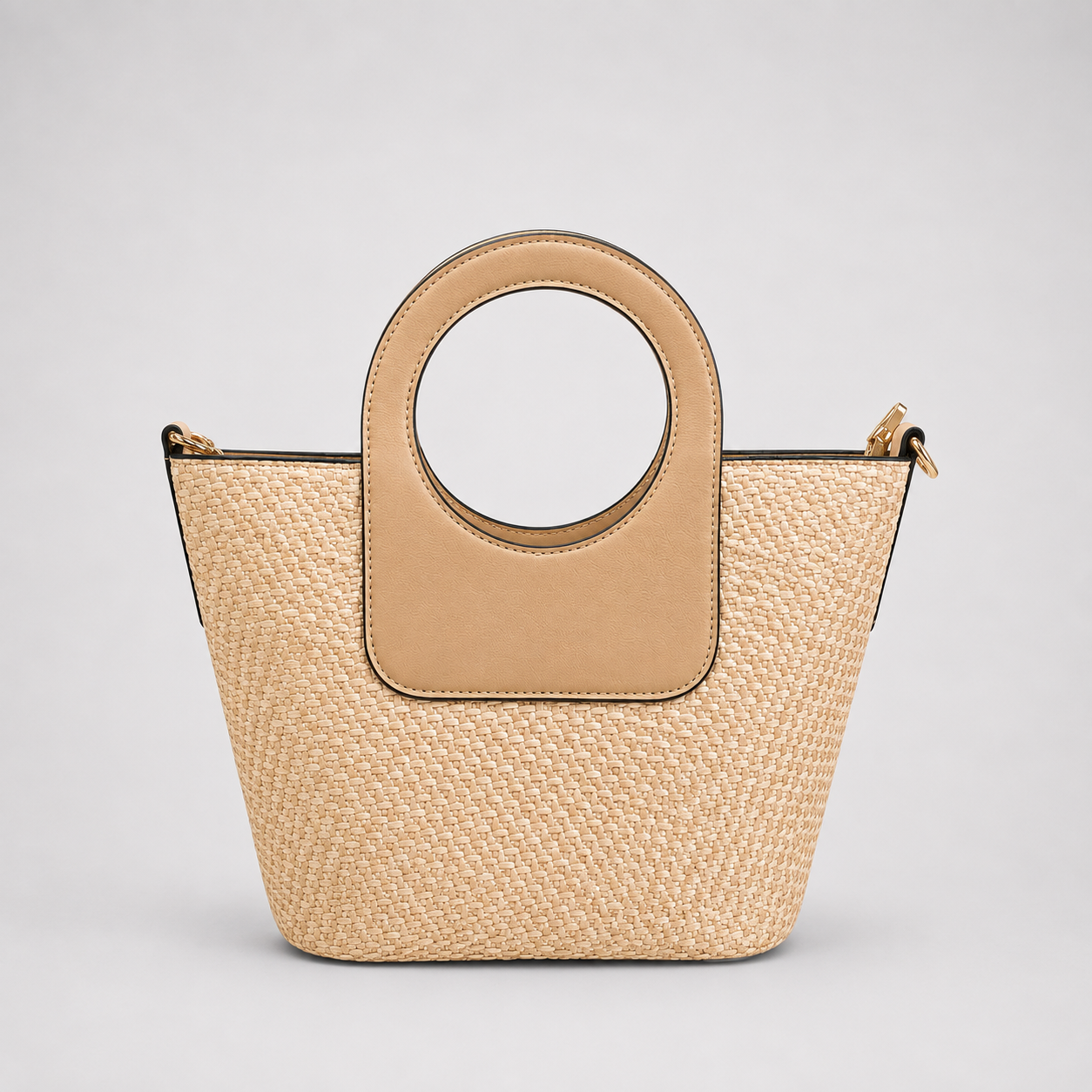 Bolso Rígido de Rafia con Asa Redonda