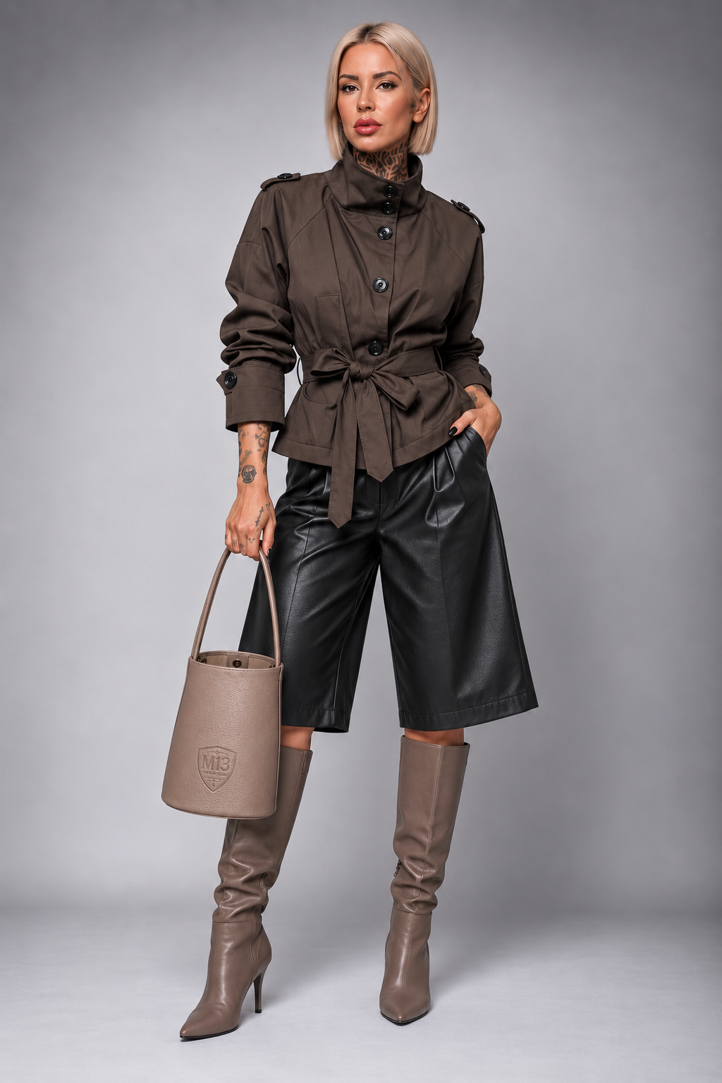 Chaqueta Trench Corta con Cinturón