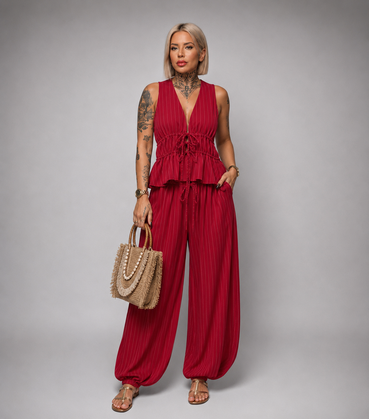 Conjunto Raya Diplomática Chaleco Fruncido + Pantalón