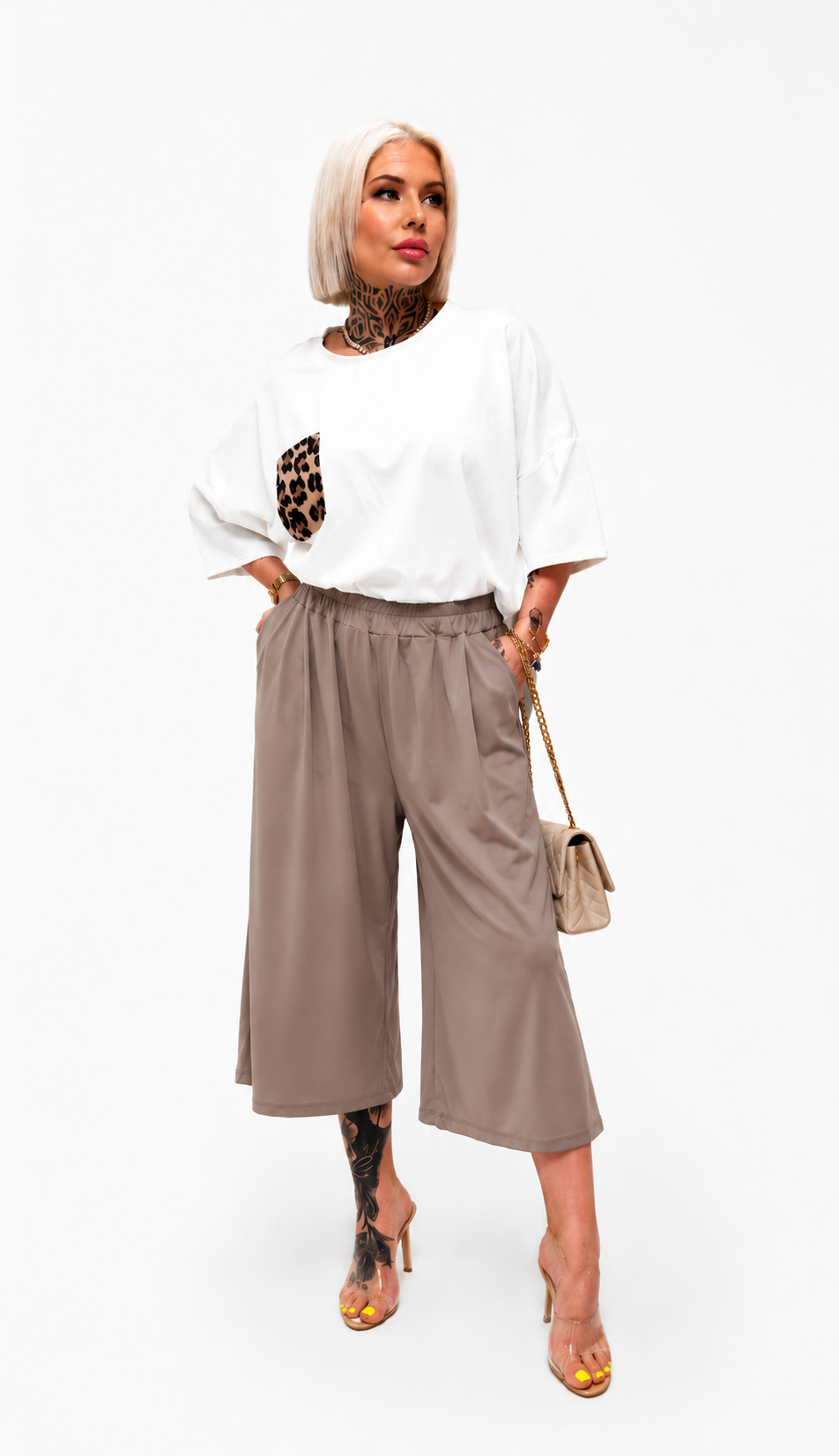 Camiseta Oversize con Bolsillo Animal Print