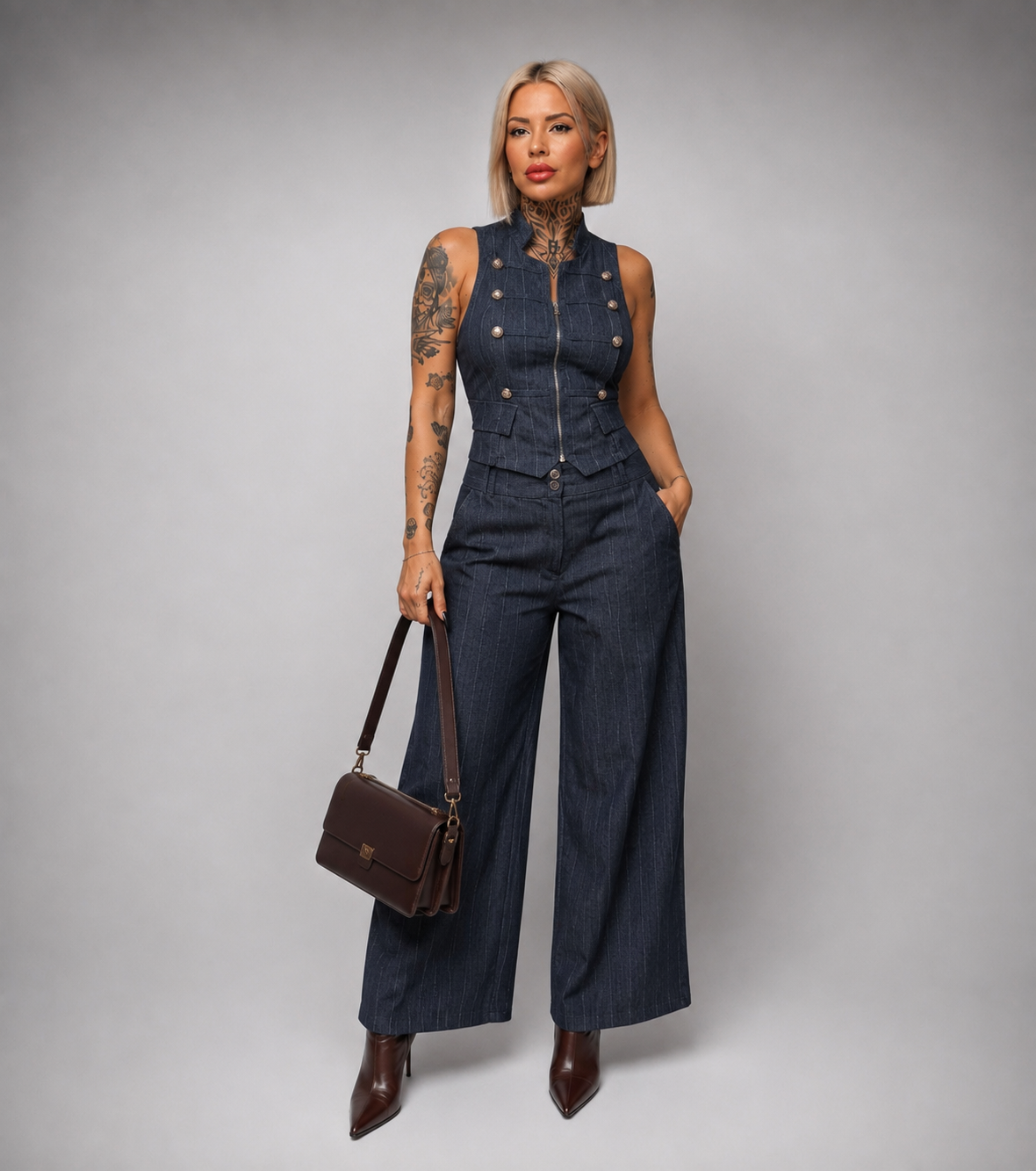 Conjunto Vaquero Chaleco y Pantalón Palazzo