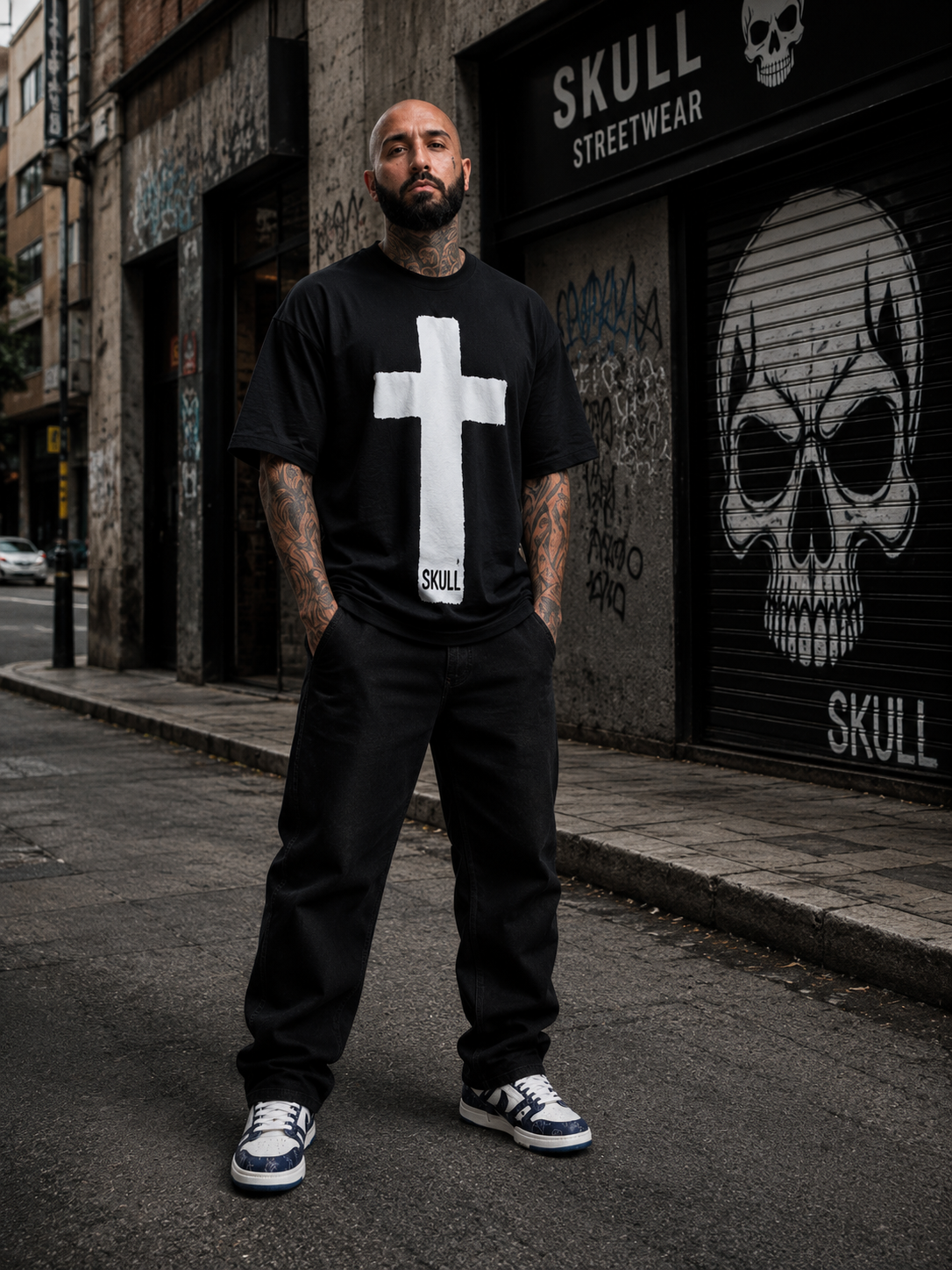 Camiseta Skull Cruz Ancha