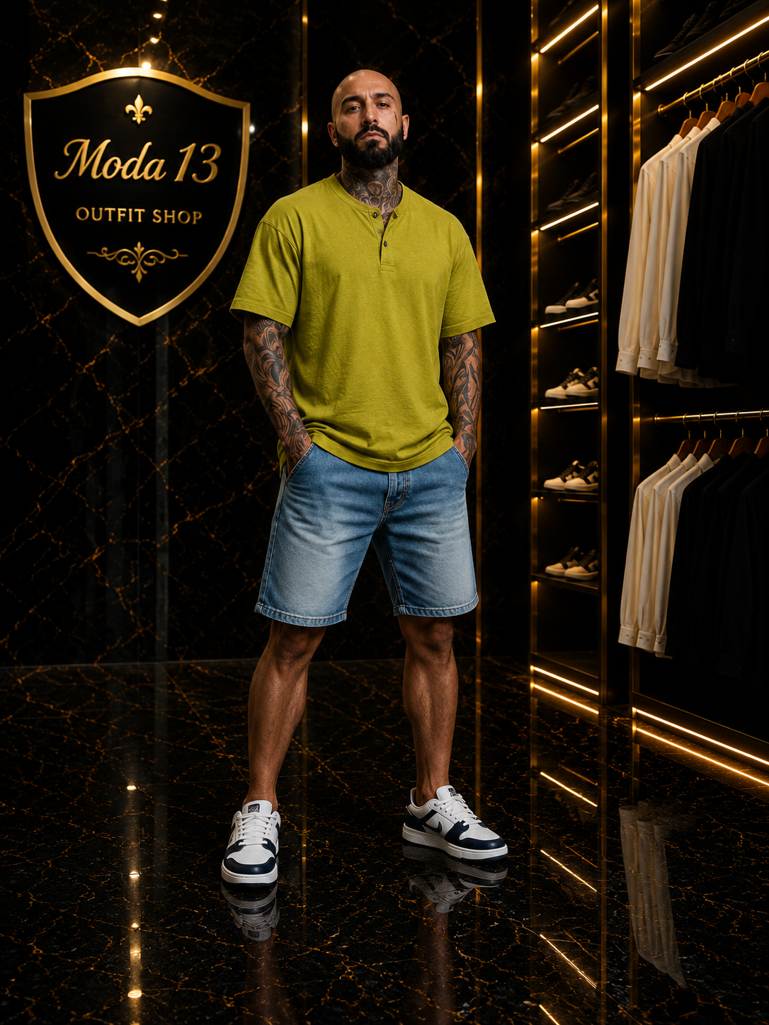 Camiseta Hombre Lino Papaya Cuello Mao