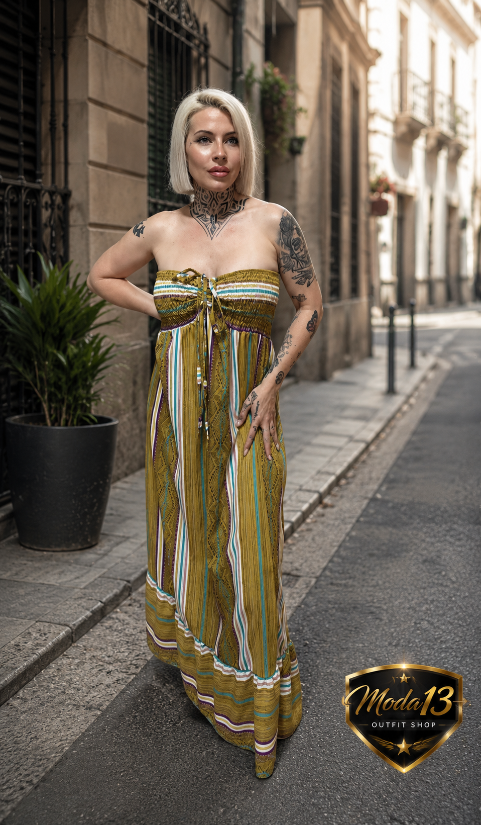 Vestido Largo Palabra de Honor Estampado