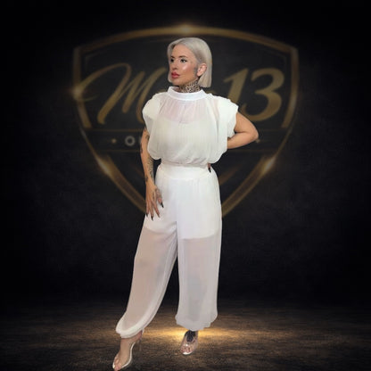 Conjunto elegante de gasa con pantalón globo