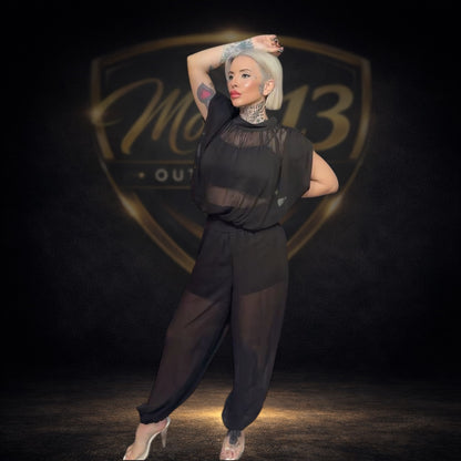 Conjunto elegante de gasa con pantalón globo