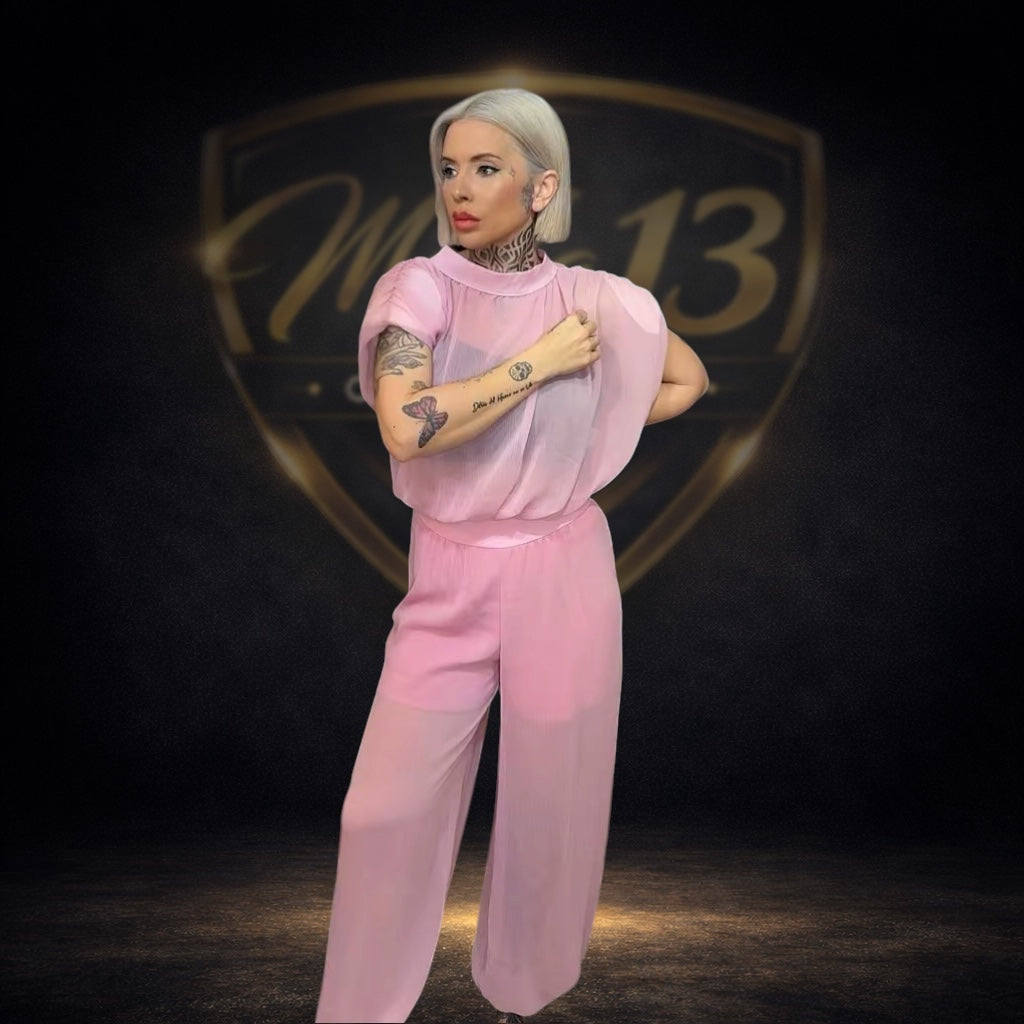 Conjunto elegante de gasa con pantalón globo