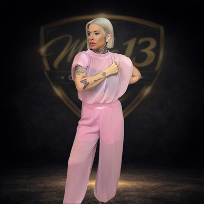 Conjunto elegante de gasa con pantalón globo