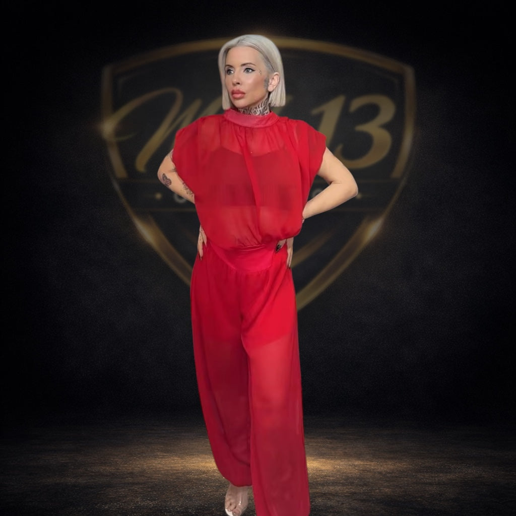 Conjunto elegante de gasa con pantalón globo