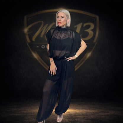 Conjunto elegante de gasa con pantalón globo